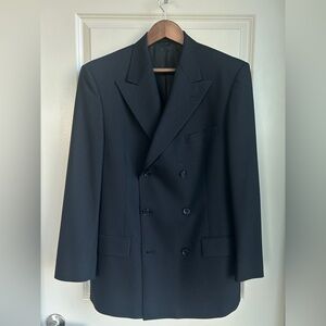 Vtg Pierre Cardin Suit Blazer Size 40R Double Breasted Black Pinstripe USA Made